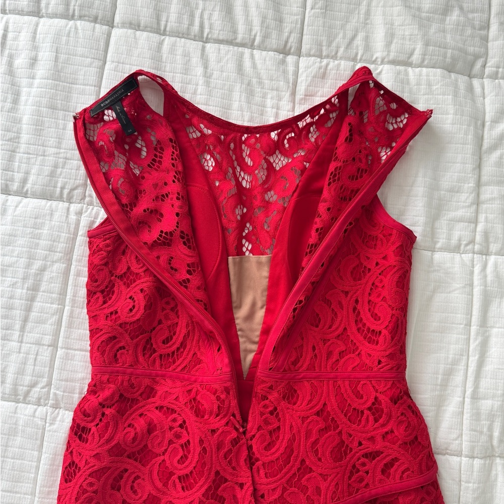 BCBG sleeveless red lace mini holiday dress - Picture 5 of 9